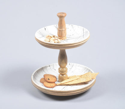 Enamelled &amp; Turned Mango Wood 2-Tiered Cupcake Stand-0