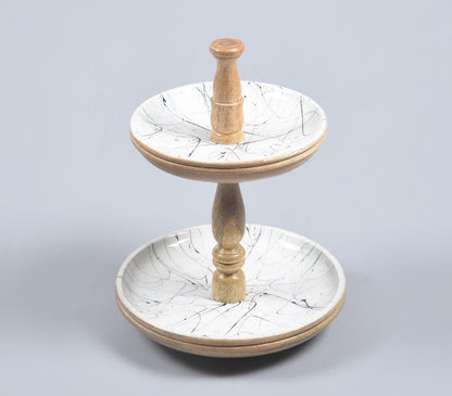 Enamelled &amp; Turned Mango Wood 2-Tiered Cupcake Stand-3