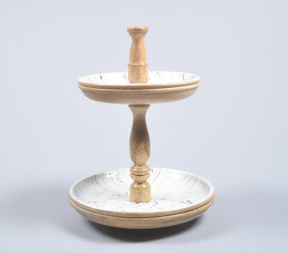 Enamelled &amp; Turned Mango Wood 2-Tiered Cupcake Stand-4