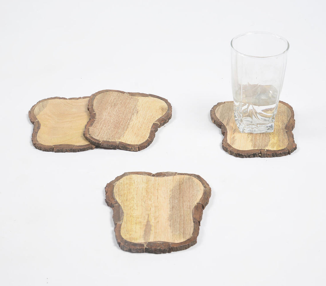 Bread Slice-Shaped Wooden bark Coasters (Set Of 4)-0