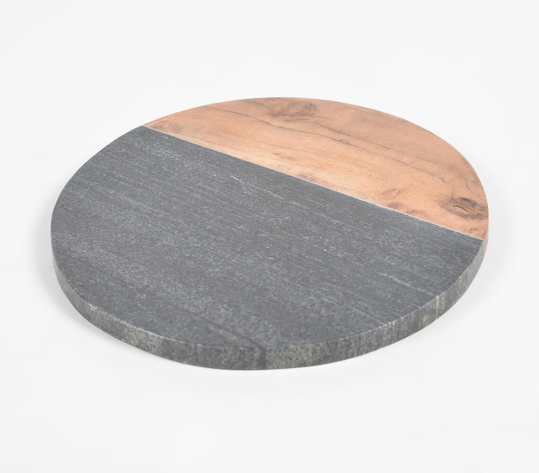 Colorblock Stone &amp; Wood Round Chopping Board-1