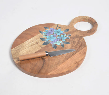 Acacia Wood Chopping Board with Hand painted Violets-0