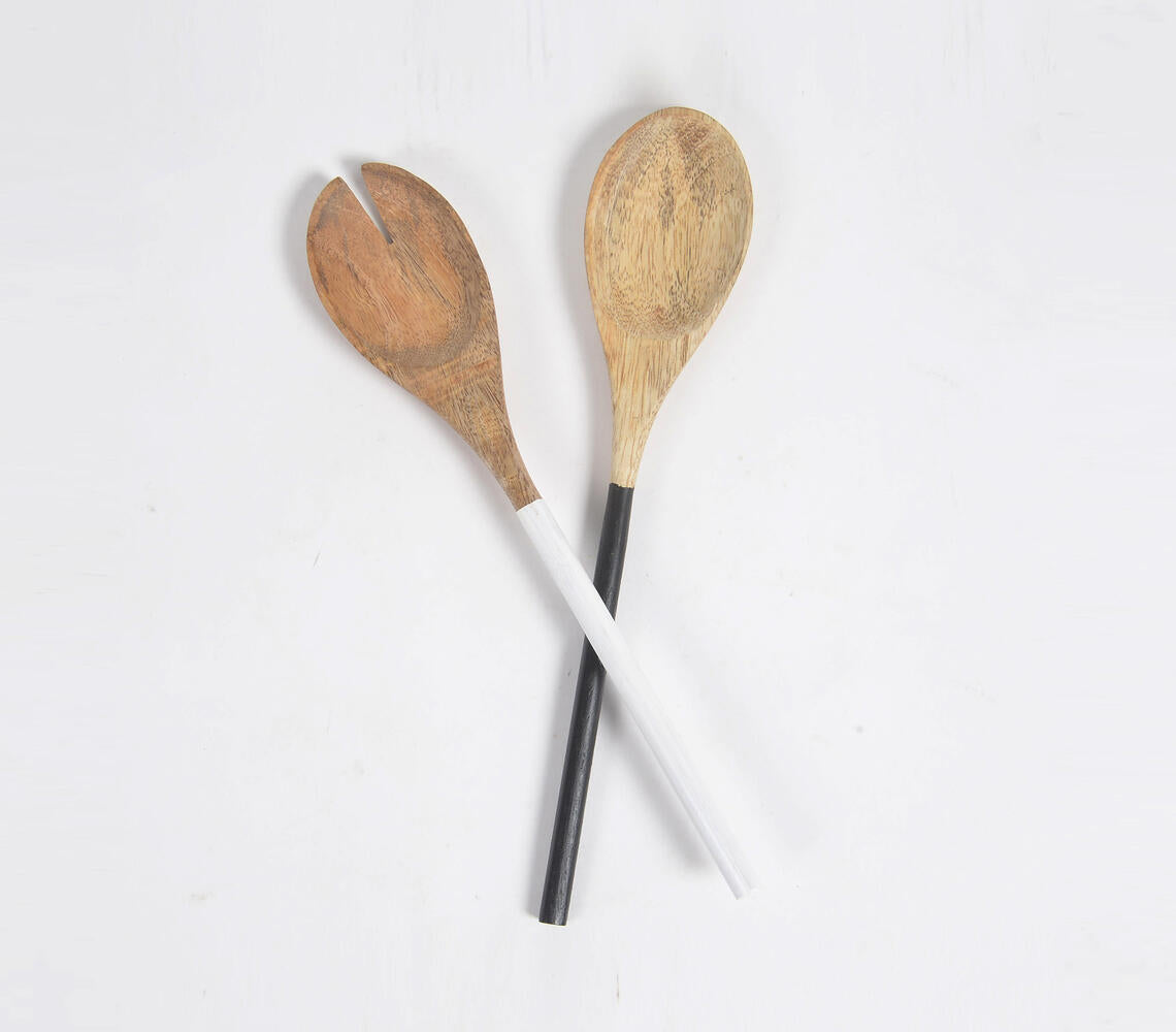 Monotone Enamelled Mango Wood Salad Servers-0