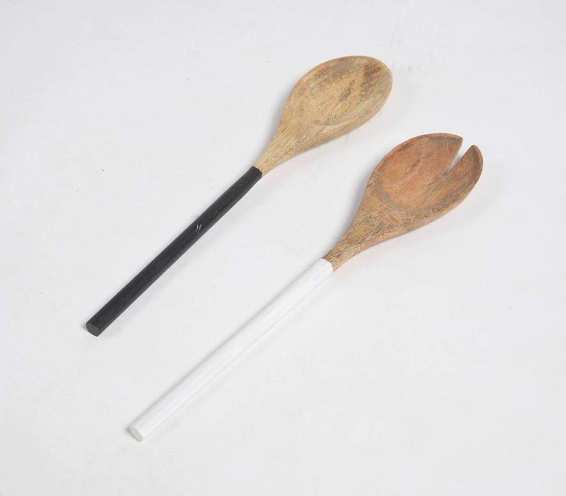 Monotone Enamelled Mango Wood Salad Servers-1