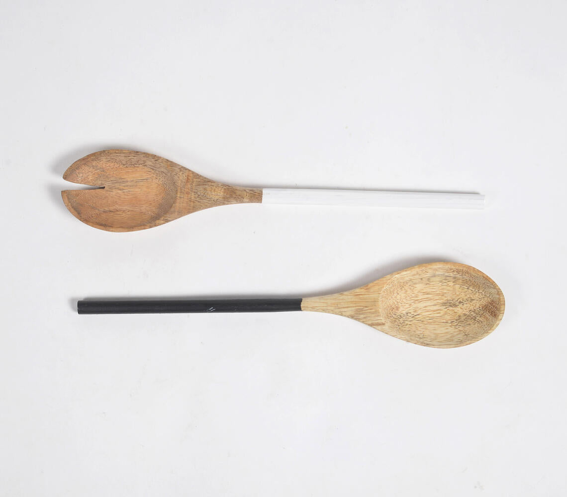 Monotone Enamelled Mango Wood Salad Servers-2