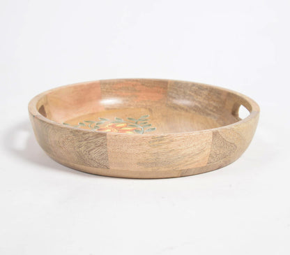 Hand Printed Floral Round Mango Wood Tray-2