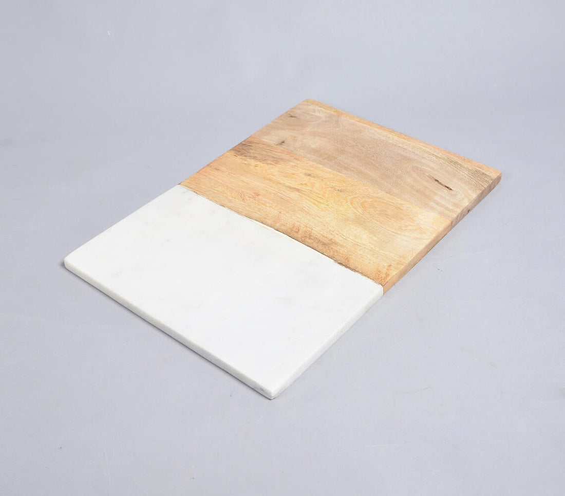 Colorblock White Stone &amp; Wood Chopping Board-0