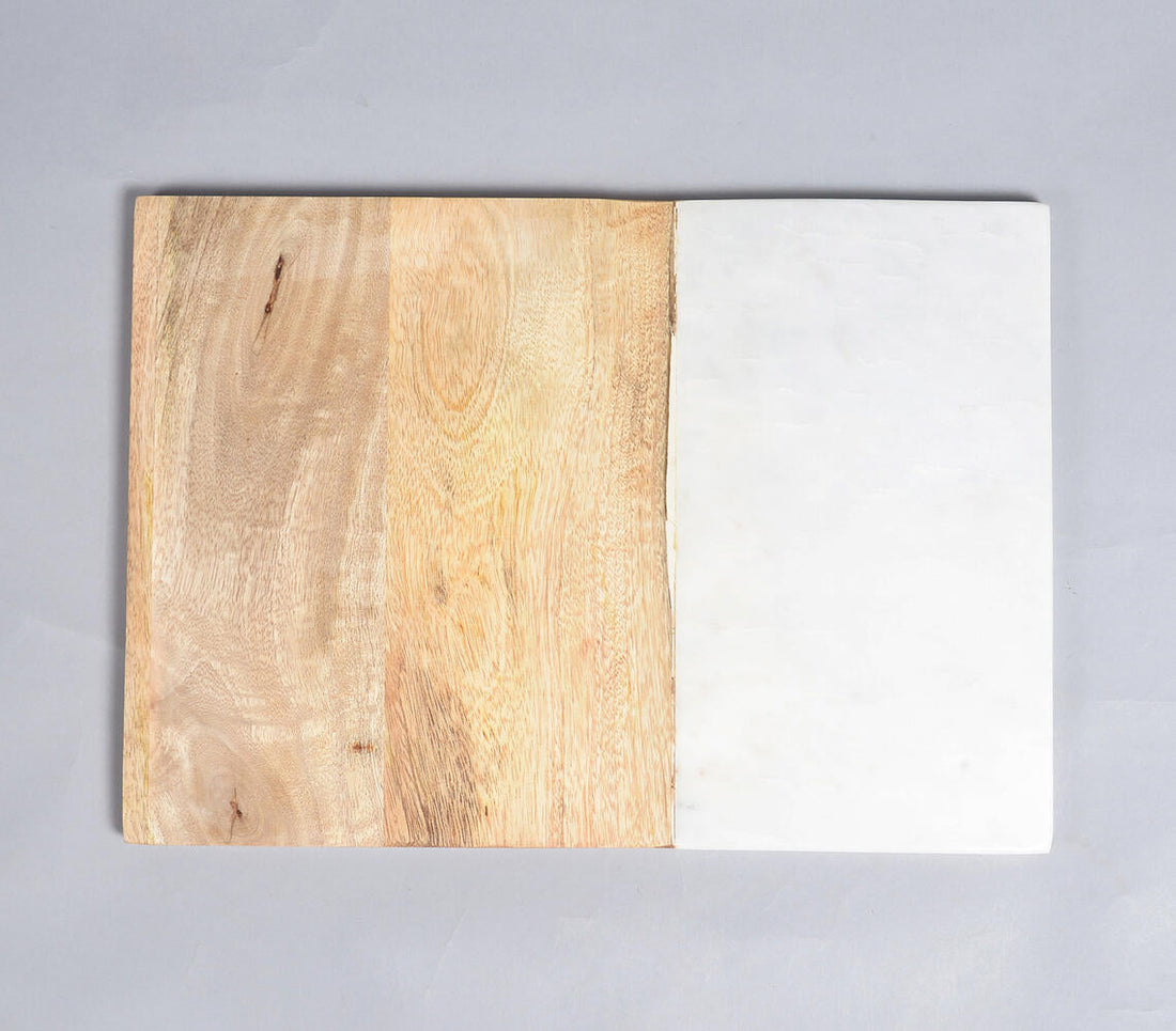 Colorblock White Stone &amp; Wood Chopping Board-1