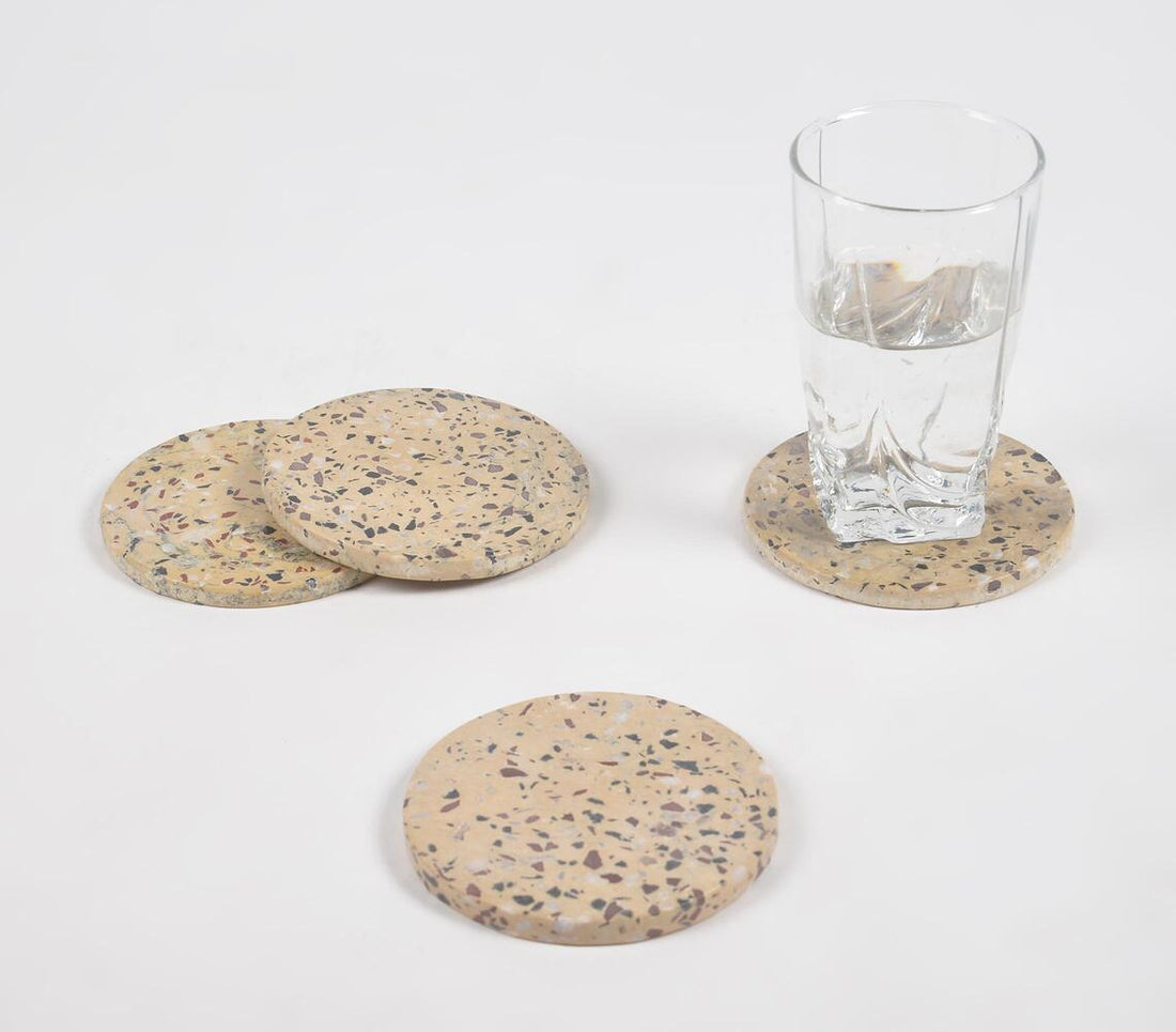 Hand Cut Yellow Terrazzo Stone Coasters (Set of 4)-0