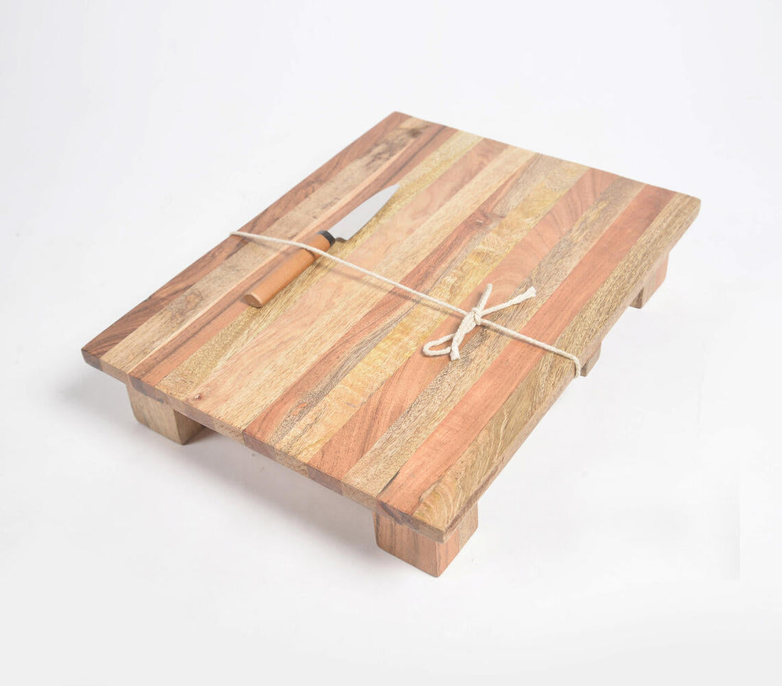 Natural Wooden Striped Elevated Chopping Board-0