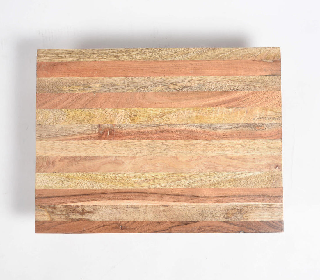 Natural Wooden Striped Elevated Chopping Board-1