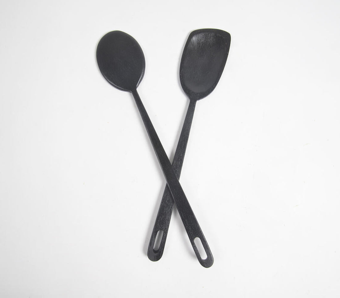 Hand Carved Noir Wooden Spatulas (set of 2)-1