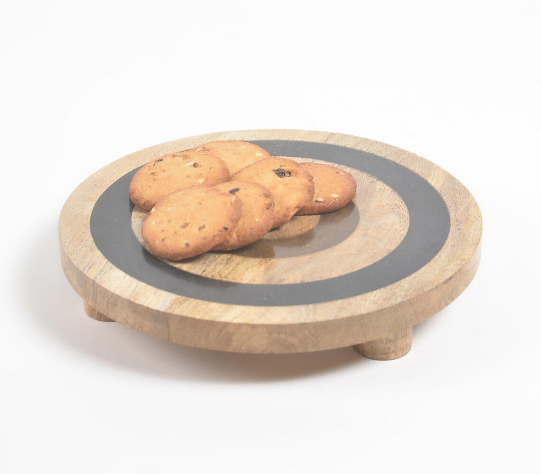 Concentric Circle Painted Wooden Cake Stand-0