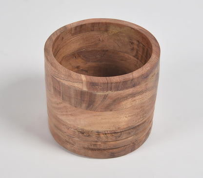 Turned Light Burnt Finish Wooden Jar-0