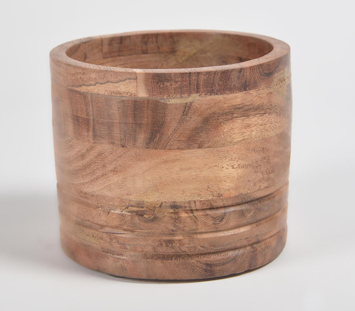 Turned Light Burnt Finish Wooden Jar-1