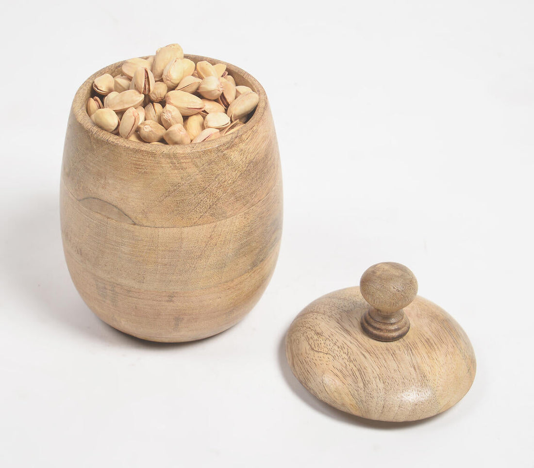 Classic Wooden Barrel-Shaped Jar With Lid-0