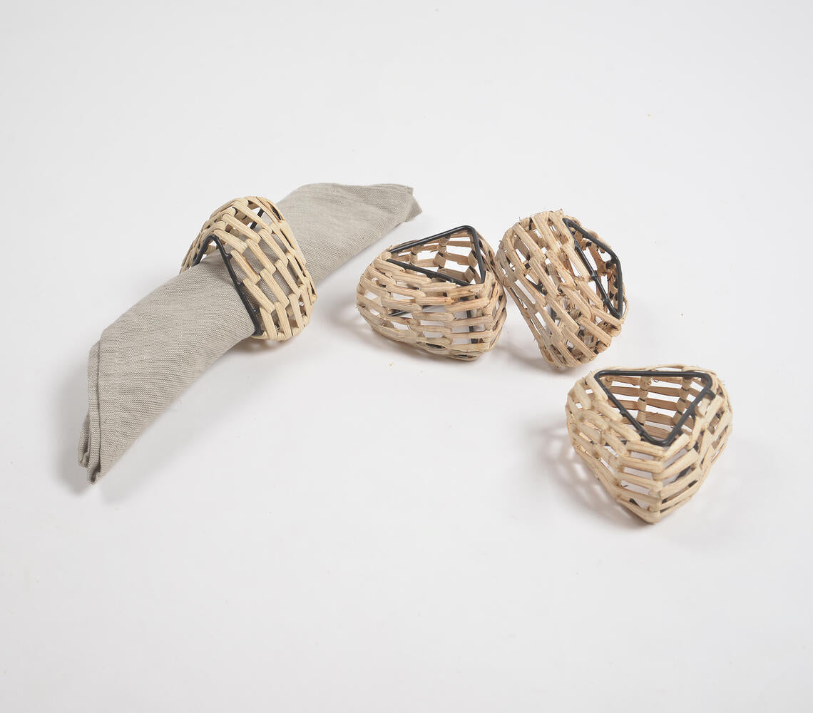 Handmade Cane &amp; Iron Triangular Napkin Ring (Set of 4)-0