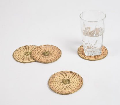 Round Cane &amp; Brass Classic Coasters (Set of 4)-0