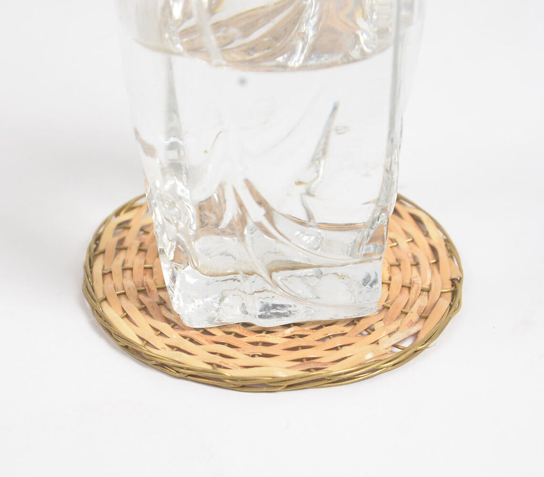 Round Cane &amp; Brass Classic Coasters (Set of 4)-1