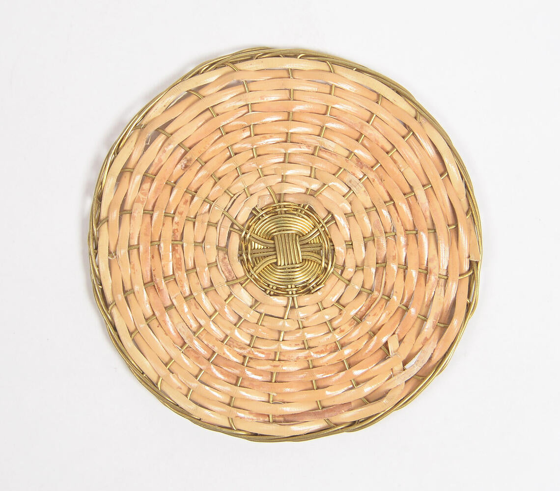 Round Cane &amp; Brass Classic Coasters (Set of 4)-2