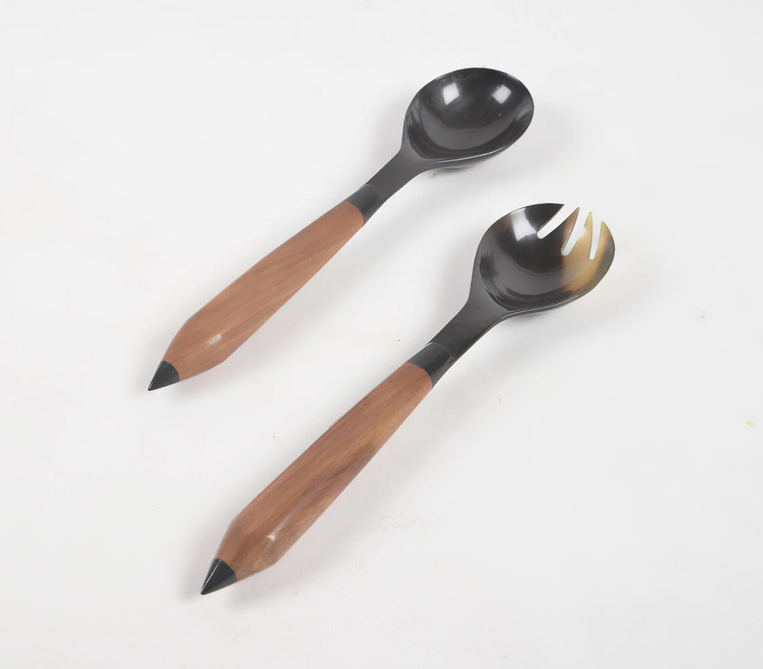 Recycled Horn &amp; Wood Salad Spoons (set of 2)-0