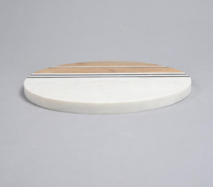 Hand Cut Marble &amp; Mango Wood Round Chopping Board-2