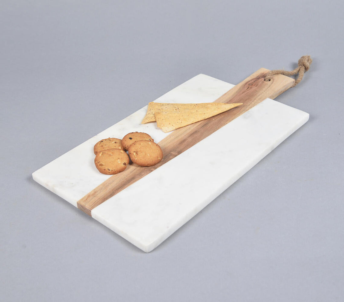 Hand Cut Marble &amp; Acacia Wood Cheese Board-0