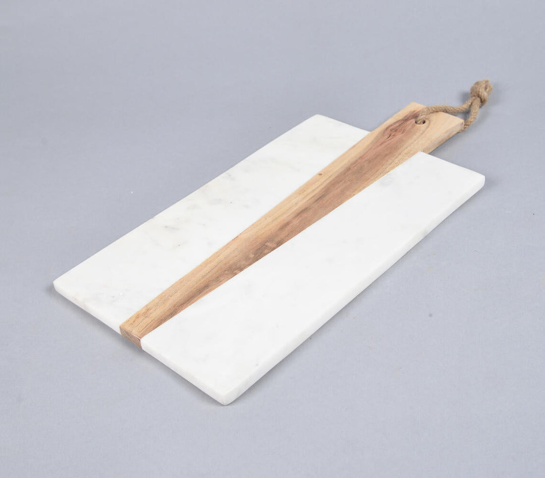 Hand Cut Marble &amp; Acacia Wood Cheese Board-1