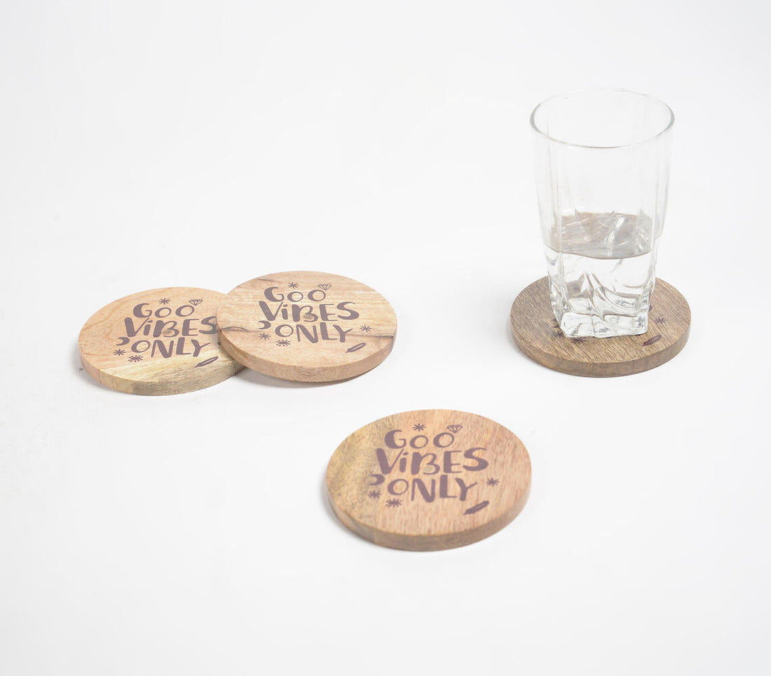 Good Vibes Only Mango Wood Coasters (set of 4)-0