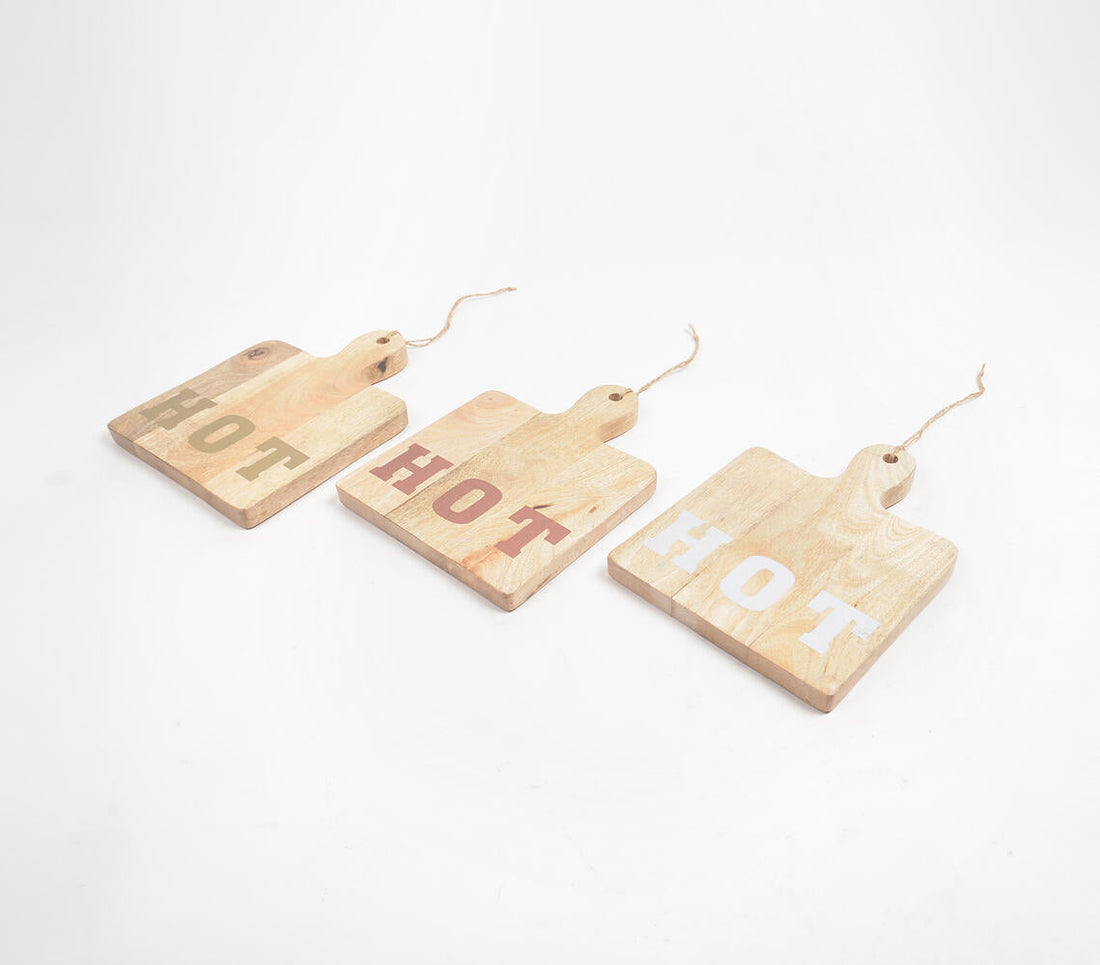 Hand Cut Mango Wood Hot Plates (Set of 3)-0