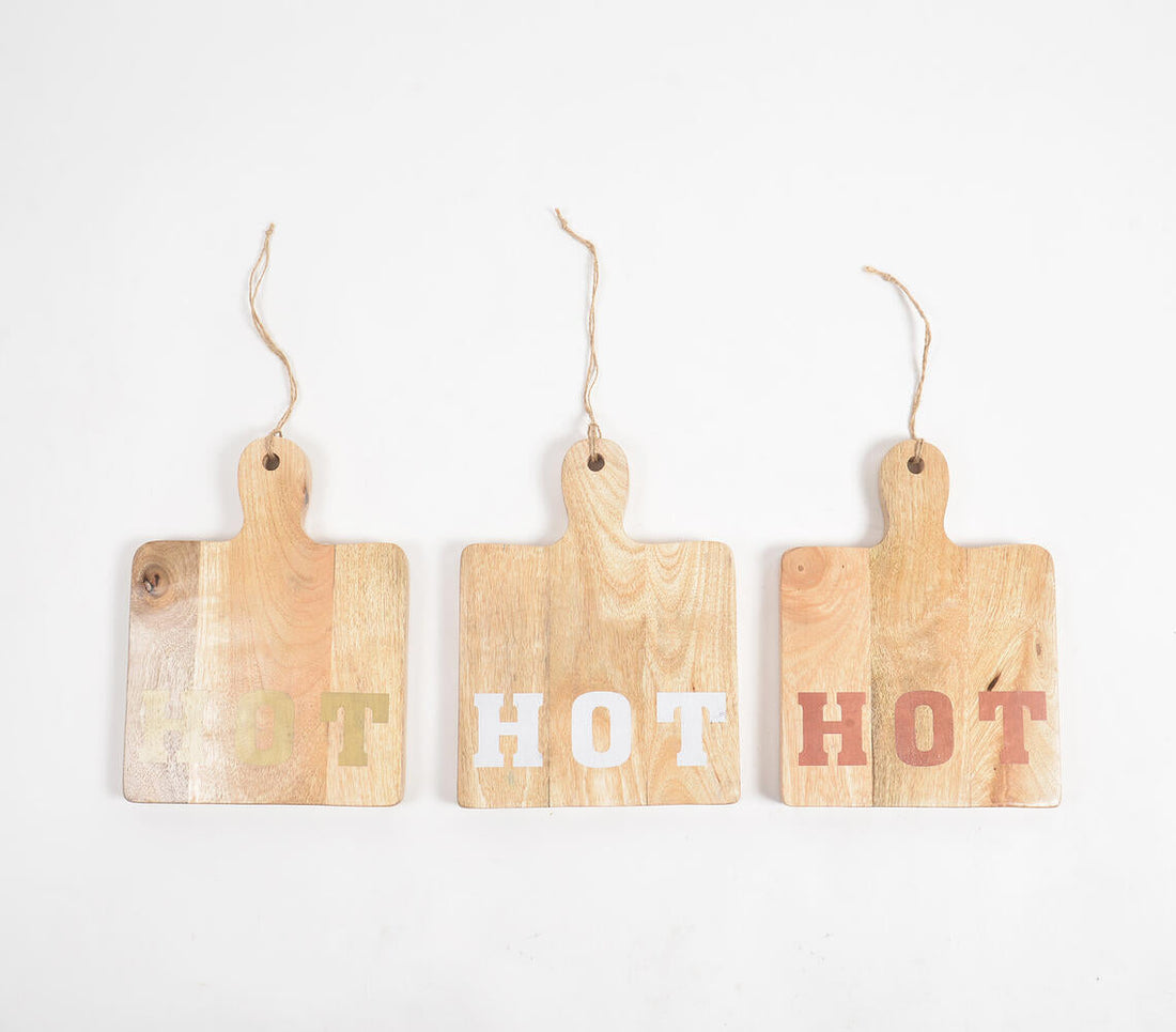 Hand Cut Mango Wood Hot Plates (Set of 3)-1