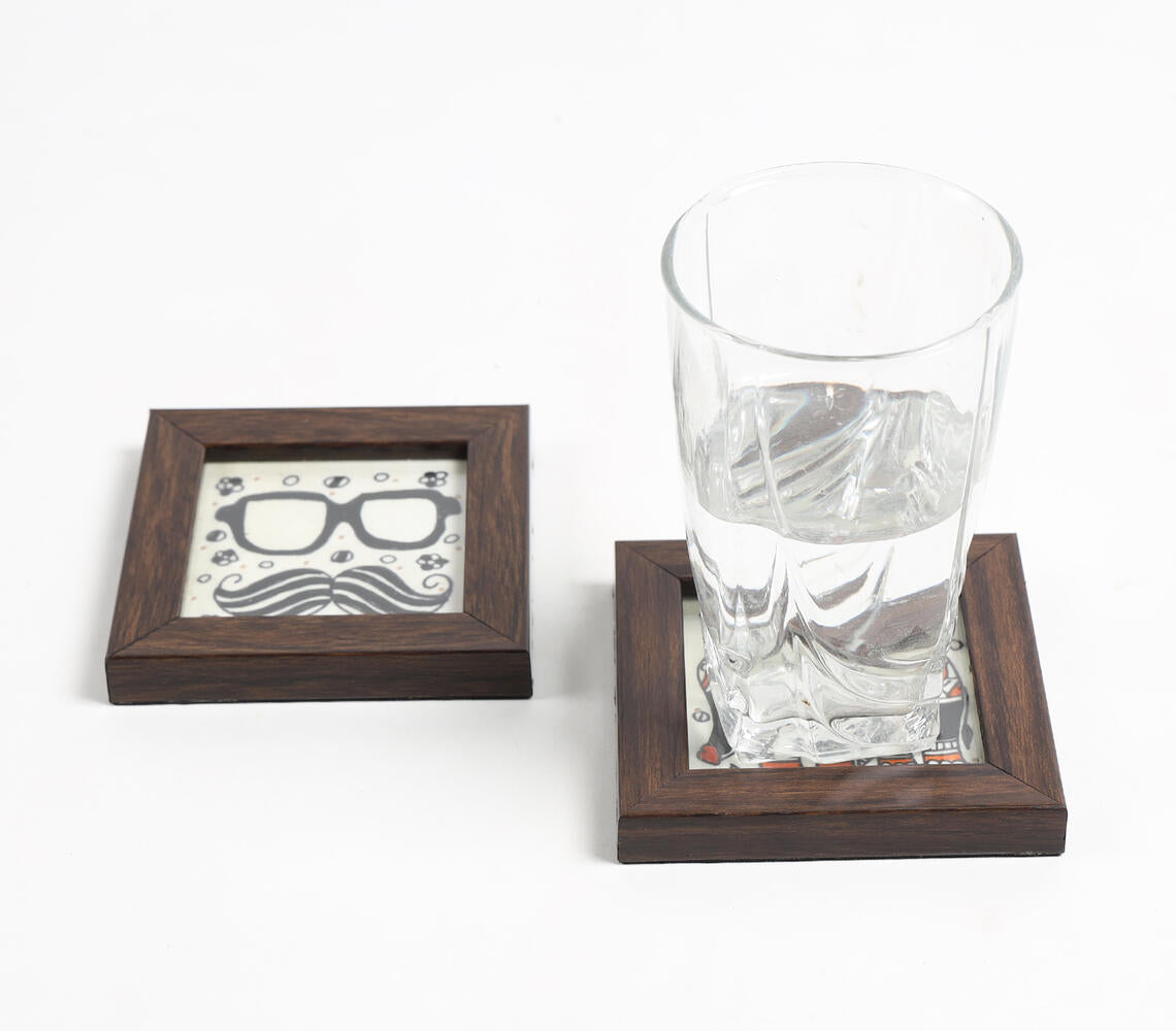 Quirky Hand painted Framed Coasters (Set of 2)-0