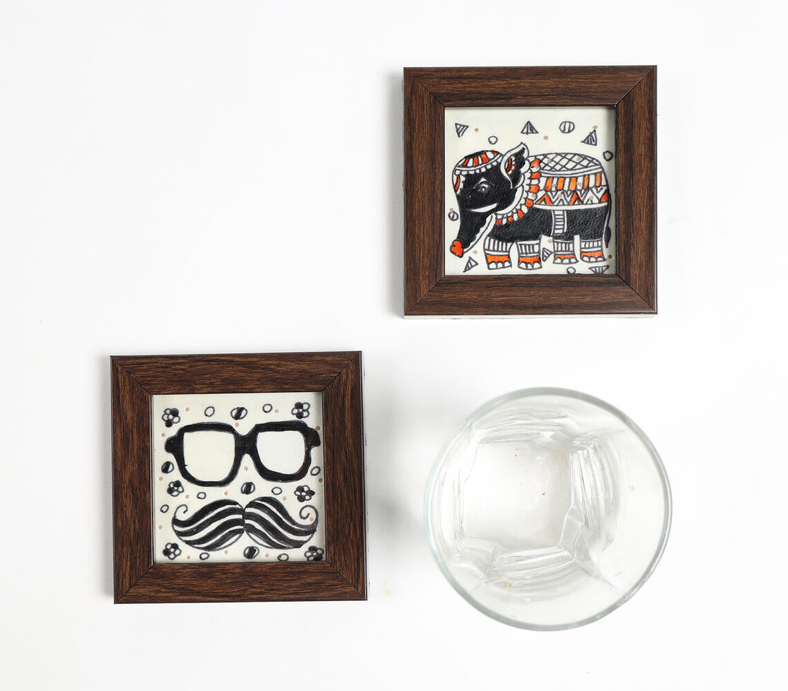 Quirky Hand painted Framed Coasters (Set of 2)-3