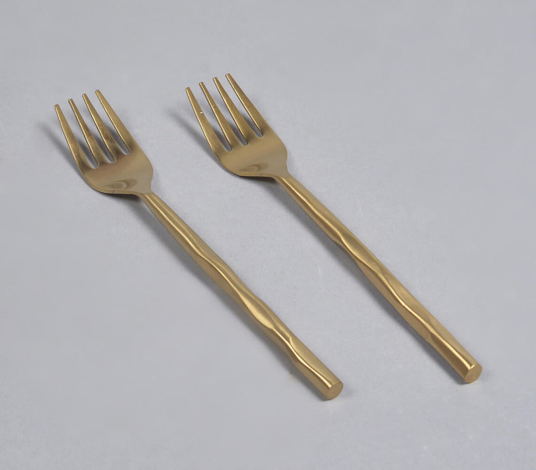 Hand Beaten Champagne Gold Fruit Forks (Set of 2)-0