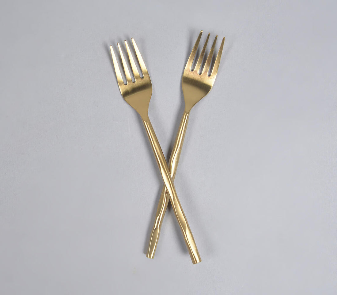 Hand Beaten Champagne Gold Fruit Forks (Set of 2)-1