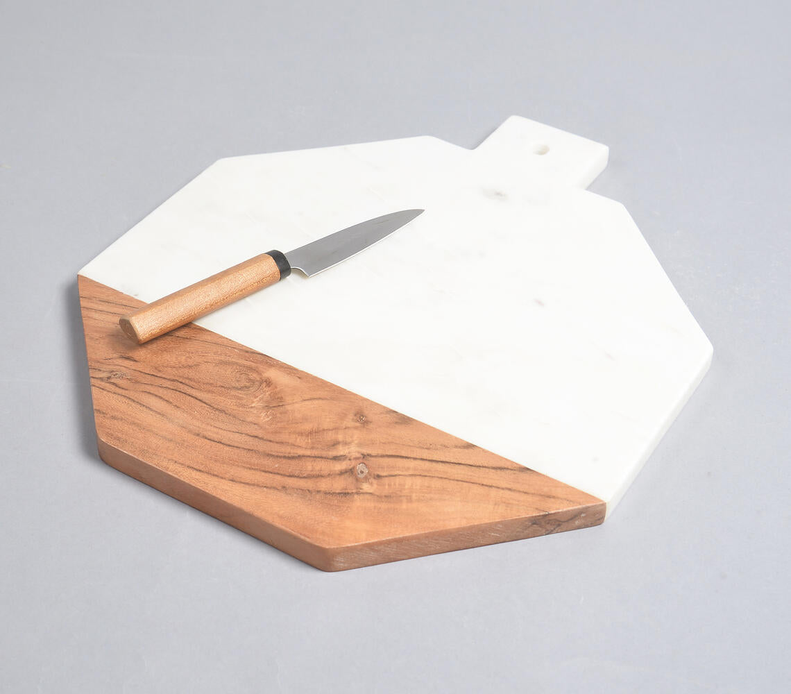 Octagon Marble &amp; Mango Wood Chopping Board-0