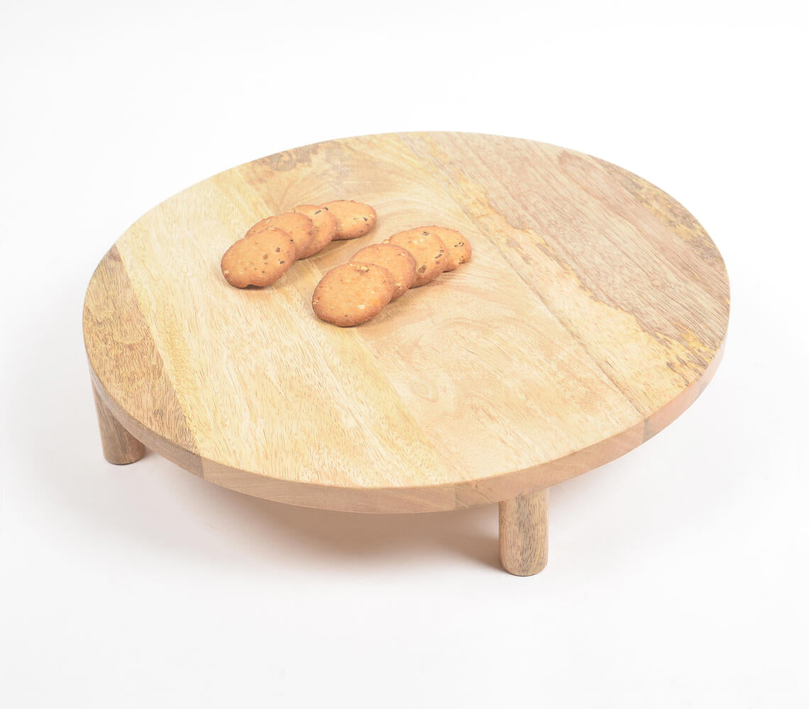 Natural Mango Wood Round Cake Stand-0