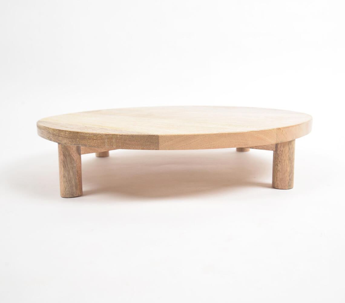 Natural Mango Wood Round Cake Stand-2