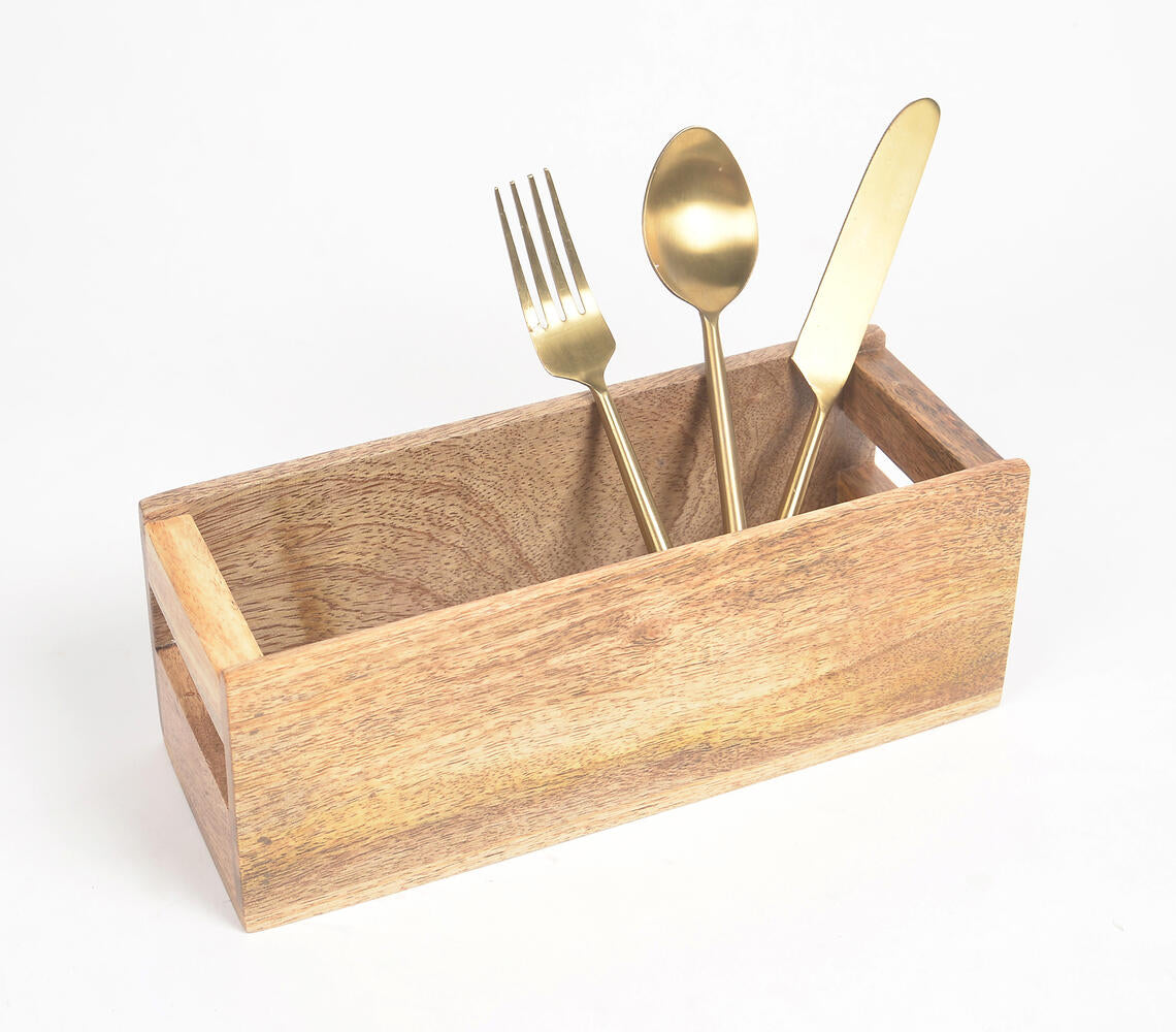 Raw Textured Mango Wood Cutlery Stand-0