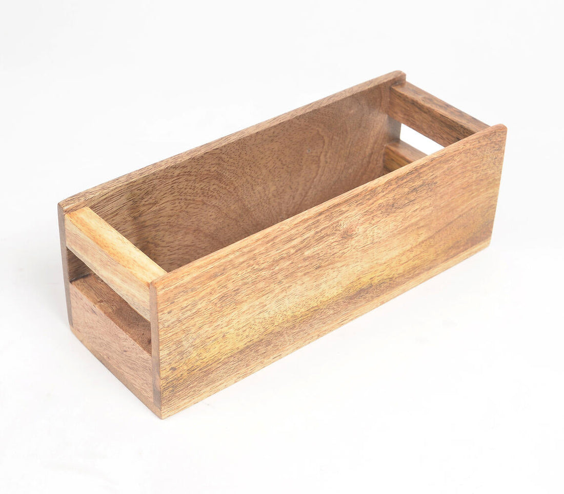 Raw Textured Mango Wood Cutlery Stand-1