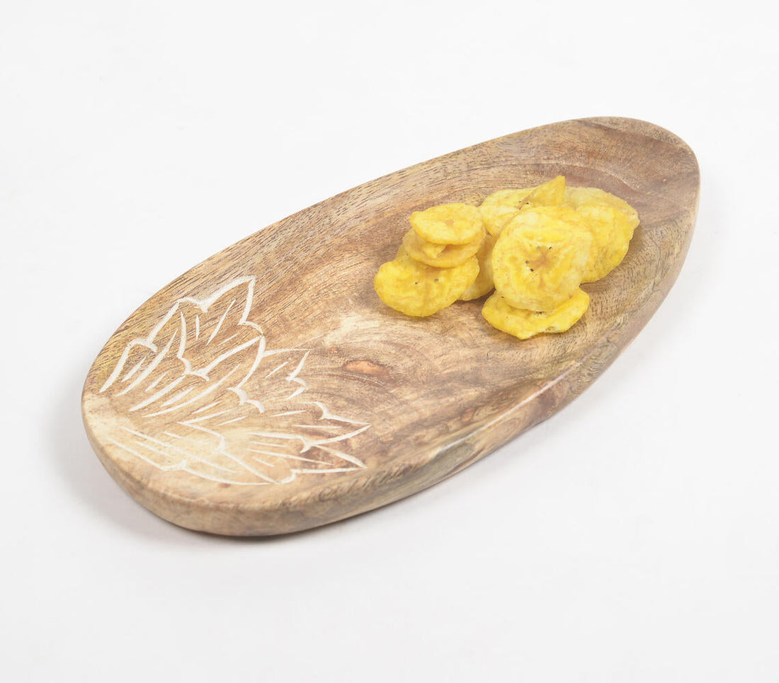 Carved Mango Wood Abstract Platter-0