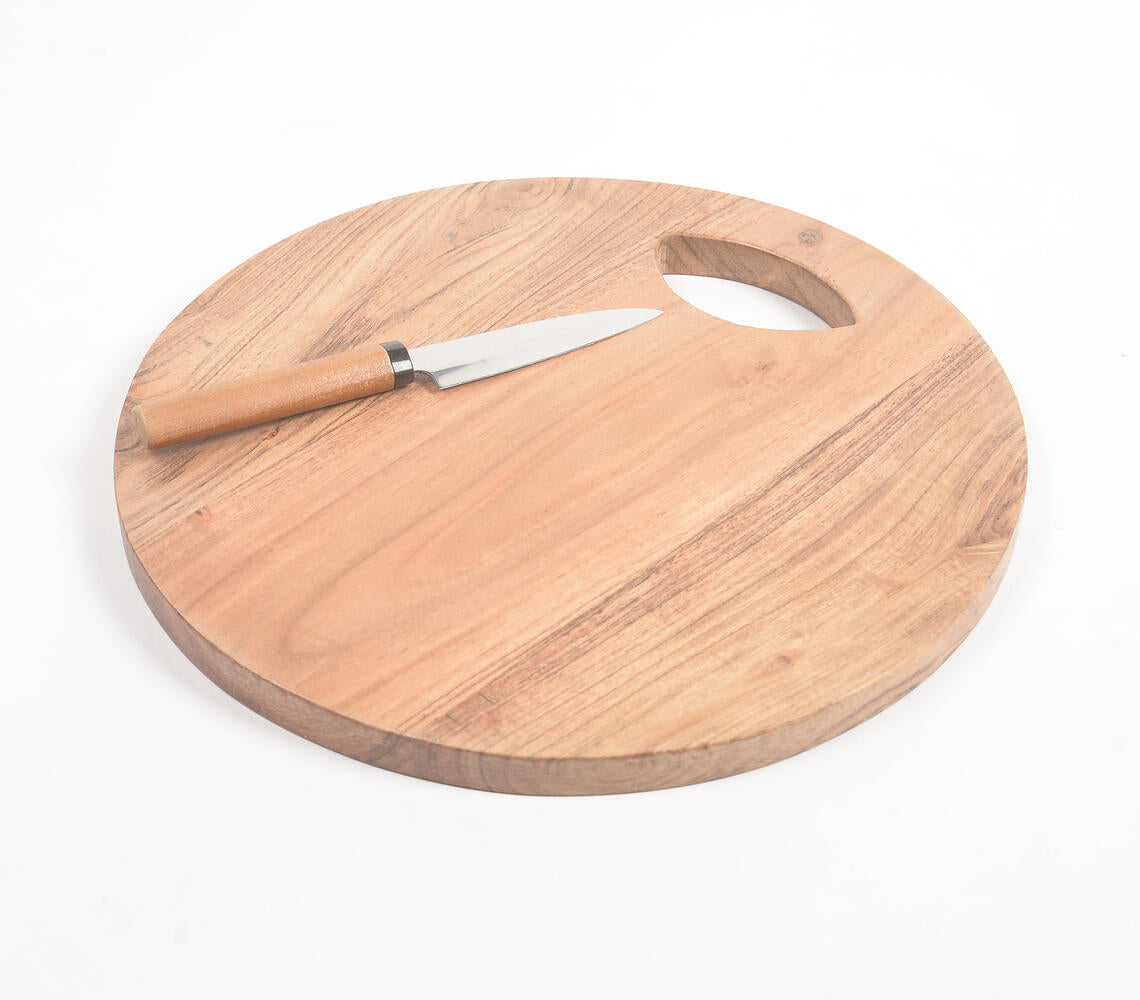 Sleek Round Natural Wooden Chopping Board-0