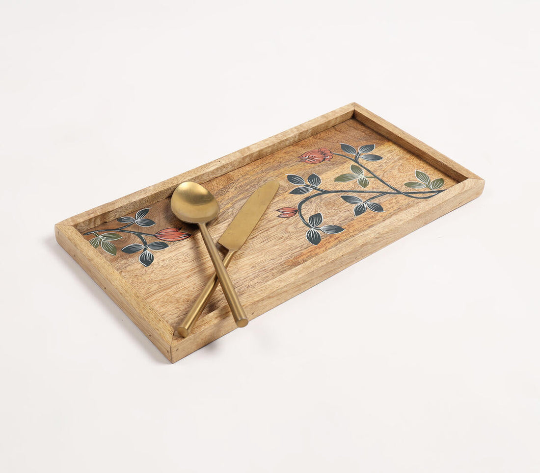 Hand Painted Mango Wood Botanical Serving Tray-0
