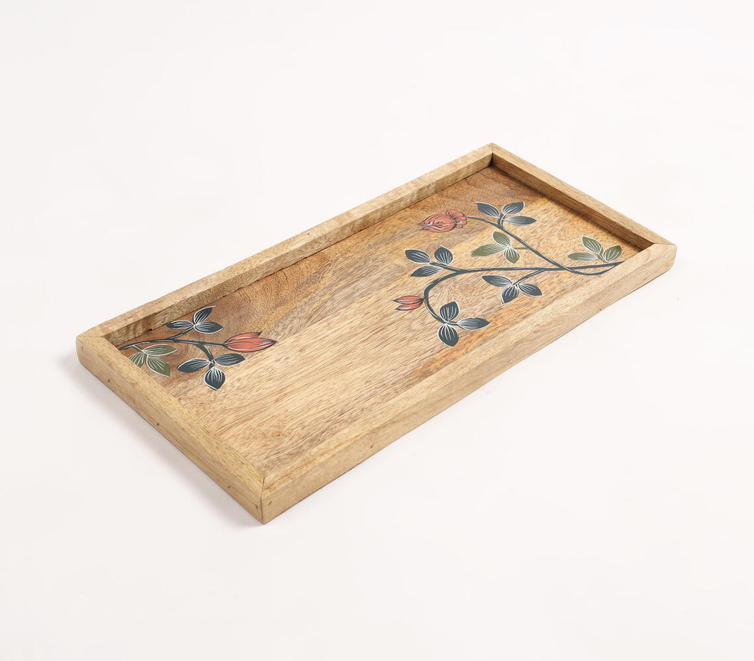 Hand Painted Mango Wood Botanical Serving Tray-1