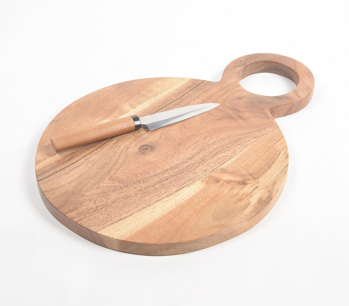 Natural Acacia Wood Round Chopping Board-0