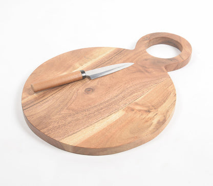 Natural Acacia Wood Round Chopping Board-0