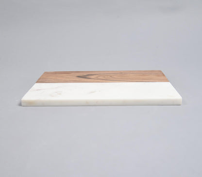 Hand Cut Acacia Wood &amp; White Marble Colorblock Chopping Board-1