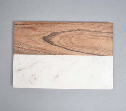 Hand Cut Acacia Wood &amp; White Marble Colorblock Chopping Board-3
