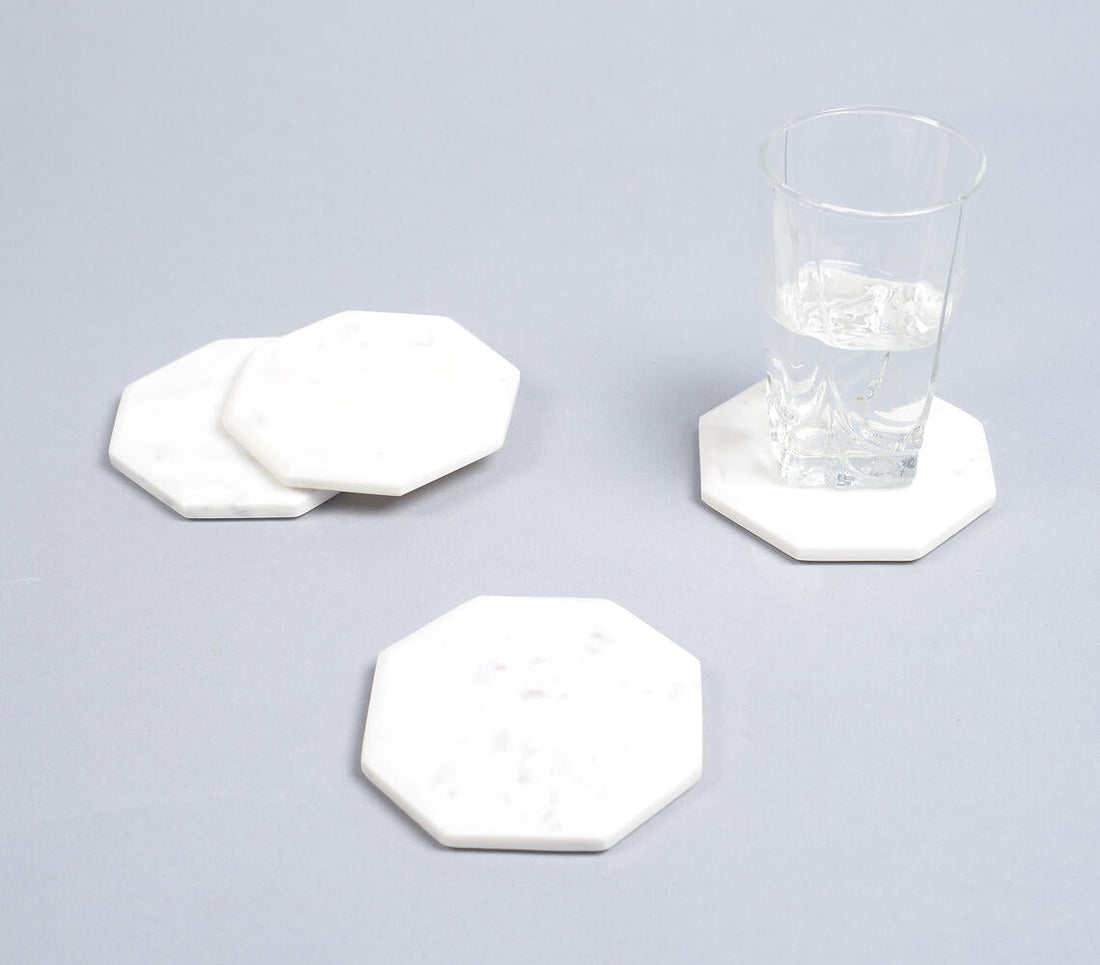 Classic Octagonal White Marble Coasters (Set of 4)-0