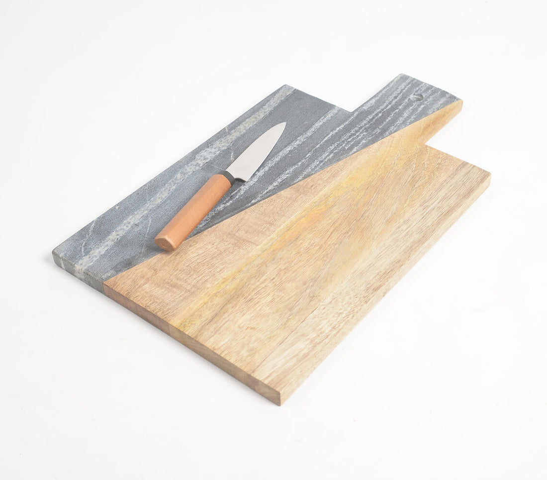 Fusion Natural Acacia Wood &amp; Marble Chopping Board-0